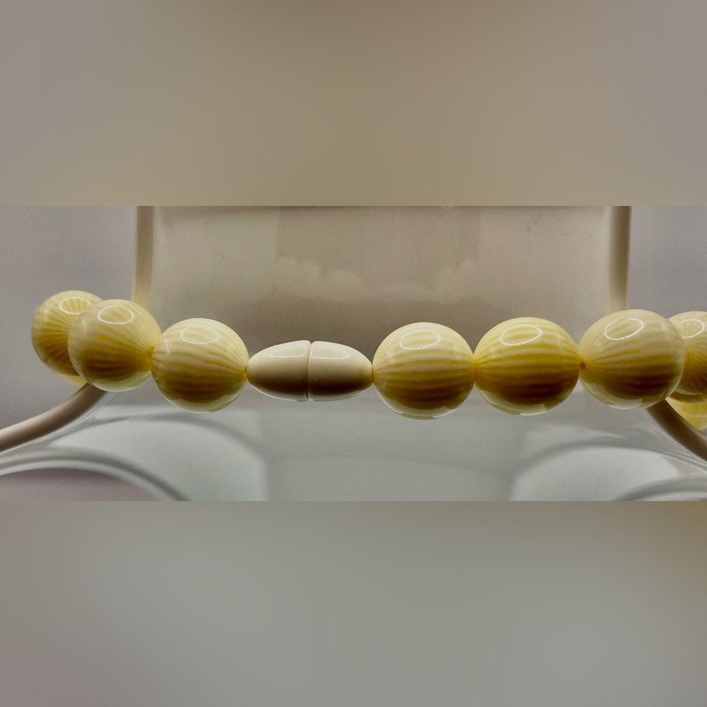Vintage Striped Ivory Celluloid Beaded Necklace Choker Antique Estate Piece - Picture 6 of 8
